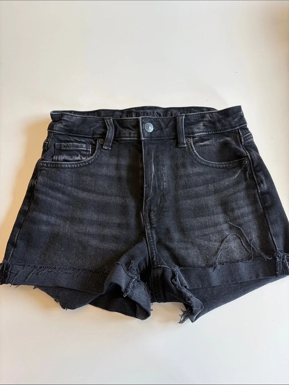 American Eagle Outfitters Black High-Rise Distressed Denim Shorts size 0